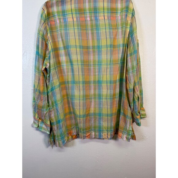 RALPH LAUREN Button Up Shirt Pastel Plaid Gauze Semi Sheer Roll Tab 2X - Picture 8 of 11